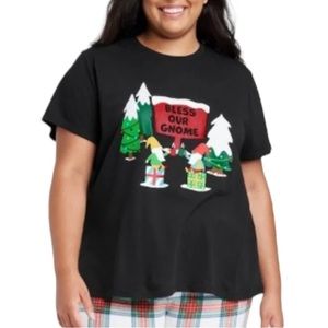 Wonder-shop Christmas Holiday Black Bless Our Gnome Sleepwear Tee Shirt Top 2X